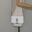 VERSACE Chain Shoulder Bag Leather White Gold Auth BA6599-23