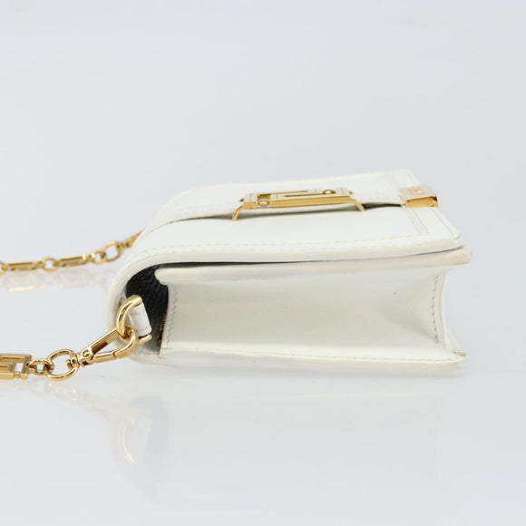 VERSACE Chain Shoulder Bag Leather White Gold Auth BA6599