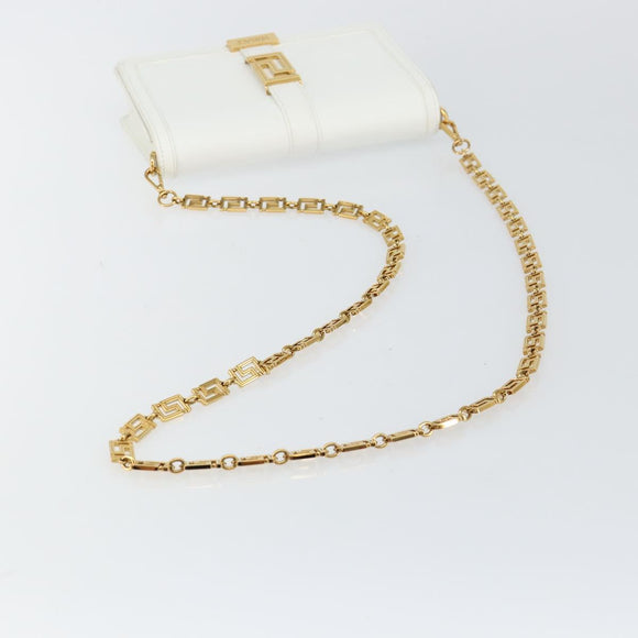 VERSACE Chain Shoulder Bag Leather White Gold Auth BA6599