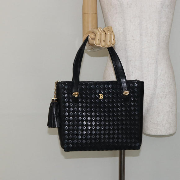 BALLY Hand Bag Leather Black Gold Auth BA6600