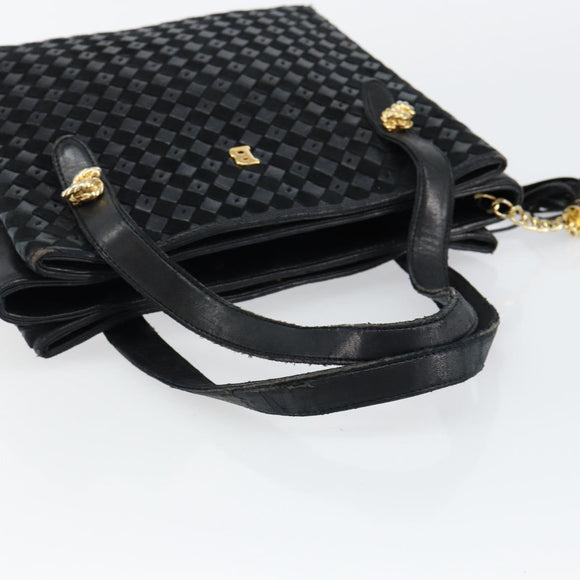BALLY Hand Bag Leather Black Gold Auth BA6600