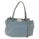VALENTINO Hand Bag Leather 2way Blue Gold Auth BA6602-1