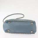 VALENTINO Hand Bag Leather 2way Blue Gold Auth BA6602-5