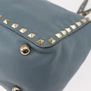 VALENTINO Hand Bag Leather 2way Blue Gold Auth BA6602-15