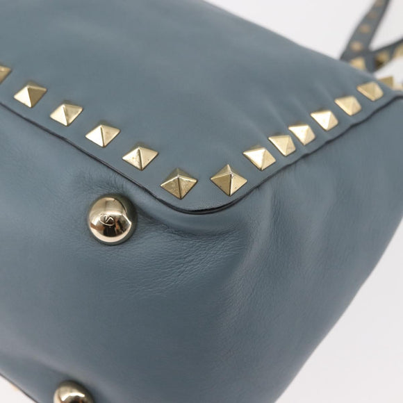 VALENTINO Hand Bag Leather 2way Blue Gold Auth BA6602