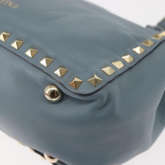 VALENTINO Hand Bag Leather 2way Blue Gold Auth BA6602