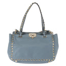 VALENTINO Hand Bag Leather 2way Blue Gold Auth BA6602-13