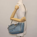 VALENTINO Hand Bag Leather 2way Blue Gold Auth BA6602-23