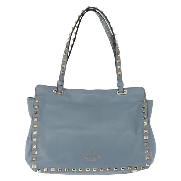 VALENTINO Hand Bag Leather 2way Blue Gold Auth BA6602