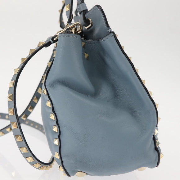 VALENTINO Hand Bag Leather 2way Blue Gold Auth BA6602