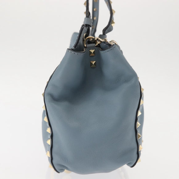 VALENTINO Hand Bag Leather 2way Blue Gold Auth BA6602