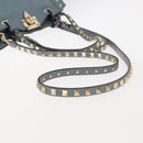 VALENTINO Hand Bag Leather 2way Blue Gold Auth BA6602-8