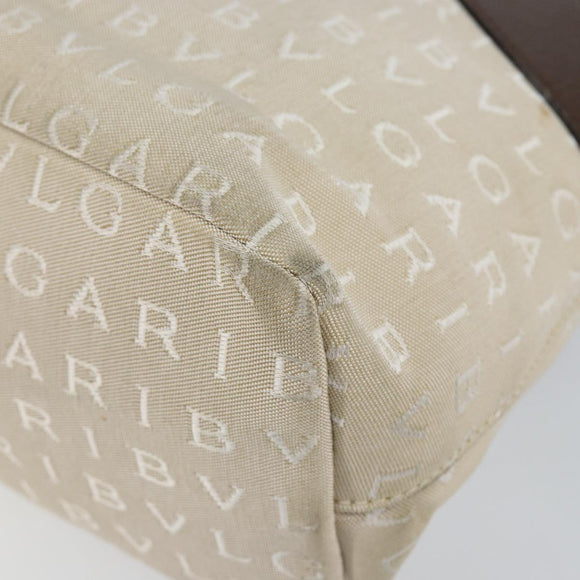 BVLGARI Logo Mania Hand Bag Canvas Beige Silver Auth BA6603