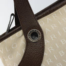 BVLGARI Logo Mania Hand Bag Canvas Beige Silver Auth BA6603-14