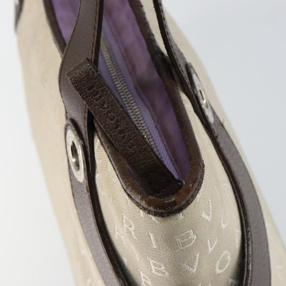 BVLGARI Logo Mania Hand Bag Canvas Beige Silver Auth BA6603