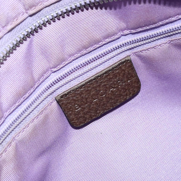 BVLGARI Logo Mania Hand Bag Canvas Beige Silver Auth BA6603