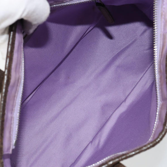 BVLGARI Logo Mania Hand Bag Canvas Beige Silver Auth BA6603