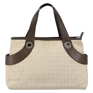 BVLGARI Logo Mania Hand Bag Canvas Beige Silver Auth BA6603 - 0
