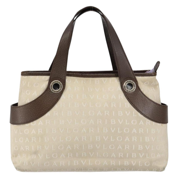 BVLGARI Logo Mania Hand Bag Canvas Beige Silver Auth BA6603