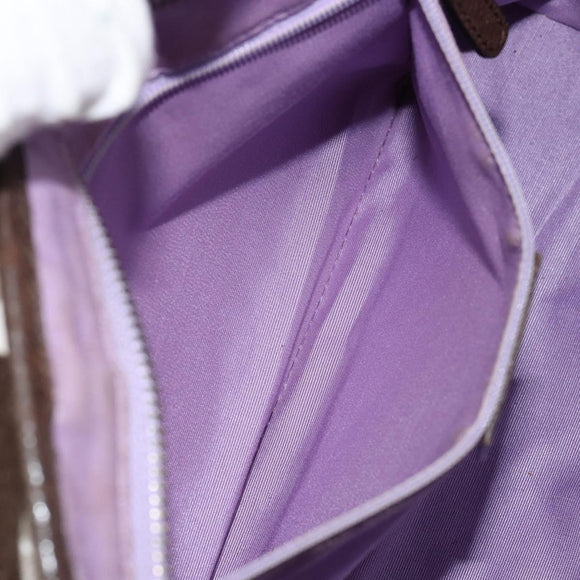 BVLGARI Logo Mania Hand Bag Canvas Beige Silver Auth BA6603