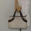 BVLGARI Logo Mania Hand Bag Canvas Beige Silver Auth BA6603-22