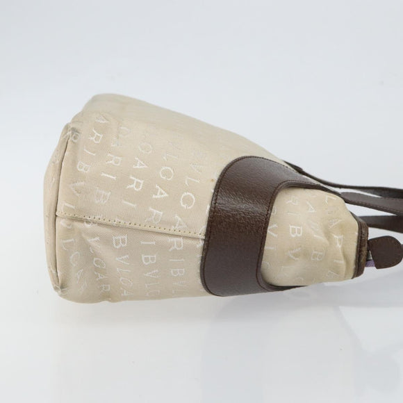 BVLGARI Logo Mania Hand Bag Canvas Beige Silver Auth BA6603