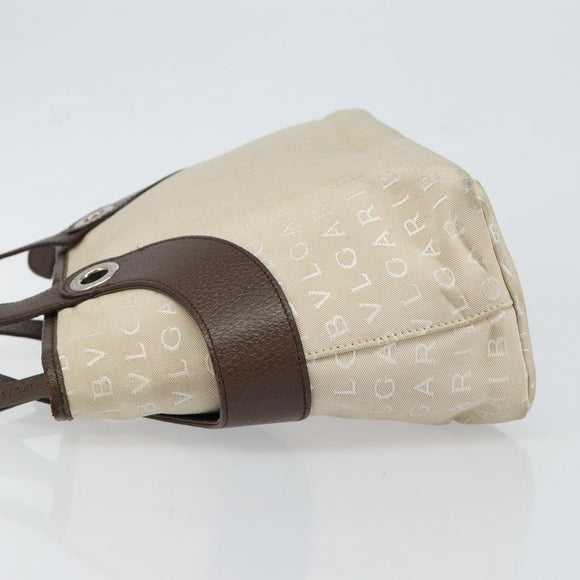 BVLGARI Logo Mania Hand Bag Canvas Beige Silver Auth BA6603