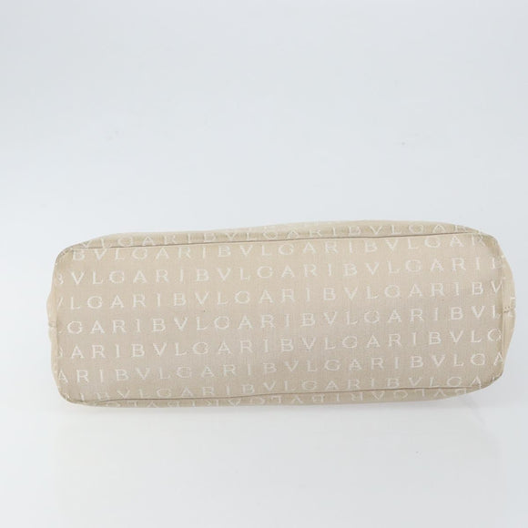 BVLGARI Logo Mania Hand Bag Canvas Beige Silver Auth BA6603