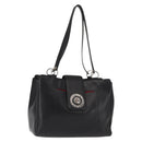 BVLGARI Circle Logo Tote Bag Leather Black Silver Auth BA6604-1