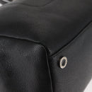 BVLGARI Circle Logo Tote Bag Leather Black Silver Auth BA6604-8