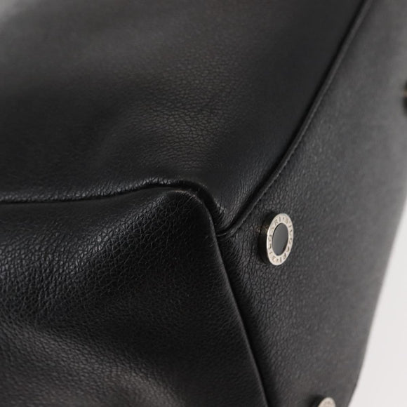 BVLGARI Circle Logo Tote Bag Leather Black Silver Auth BA6604