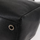 BVLGARI Circle Logo Tote Bag Leather Black Silver Auth BA6604-17
