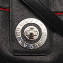 BVLGARI Circle Logo Tote Bag Leather Black Silver Auth BA6604-18