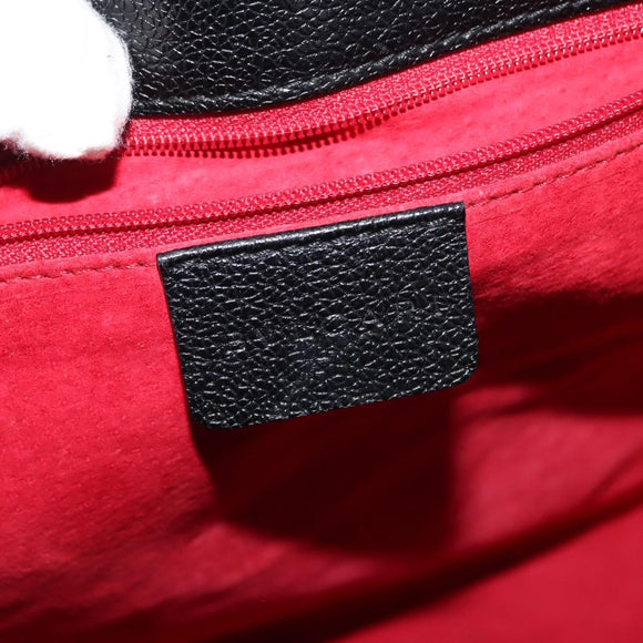 BVLGARI Circle Logo Tote Bag Leather Black Silver Auth BA6604