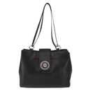 BVLGARI Circle Logo Tote Bag Leather Black Silver Auth BA6604-13