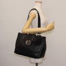 BVLGARI Circle Logo Tote Bag Leather Black Silver Auth BA6604-23