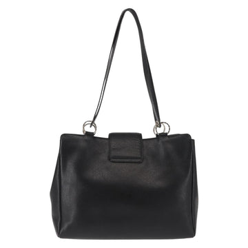 BVLGARI Circle Logo Tote Bag Leather Black Silver Auth BA6604 - 0