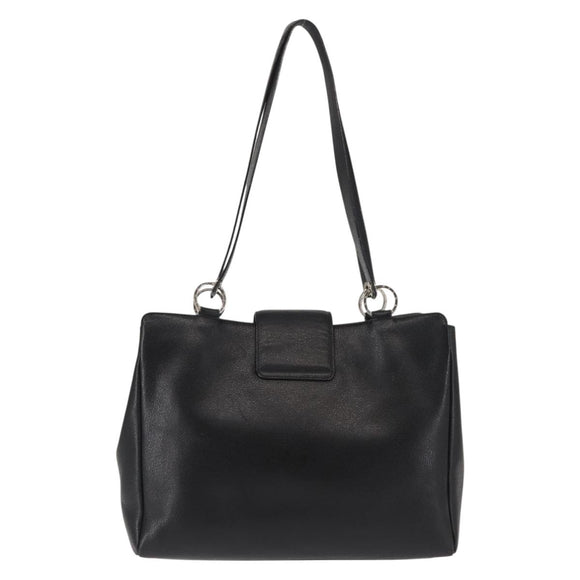 BVLGARI Circle Logo Tote Bag Leather Black Silver Auth BA6604