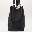 BVLGARI Circle Logo Tote Bag Leather Black Silver Auth BA6604-4