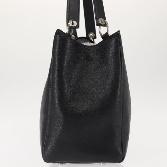 BVLGARI Circle Logo Tote Bag Leather Black Silver Auth BA6604