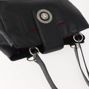 BVLGARI Circle Logo Tote Bag Leather Black Silver Auth BA6604-6