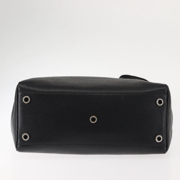 BVLGARI Circle Logo Tote Bag Leather Black Silver Auth BA6604