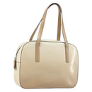 PRADA Hand Bag Patent leather Beige Silver Auth BA6605-1
