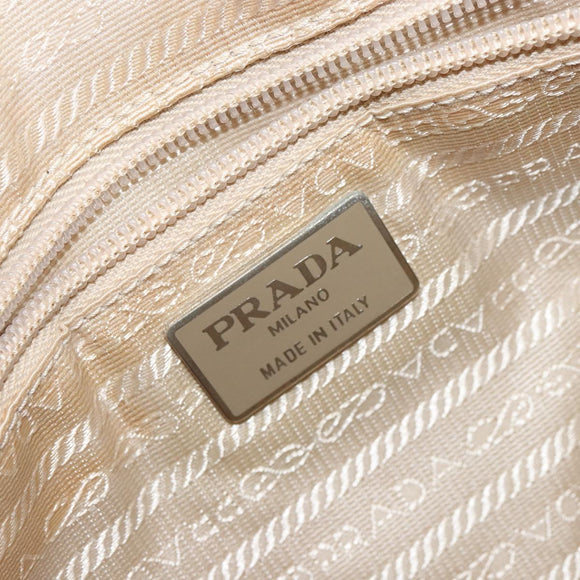 PRADA Hand Bag Patent leather Beige Silver Auth BA6605