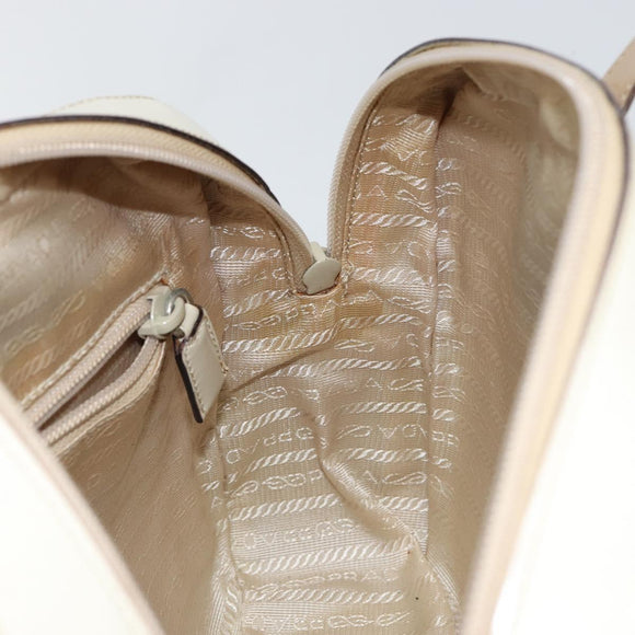 PRADA Hand Bag Patent leather Beige Silver Auth BA6605