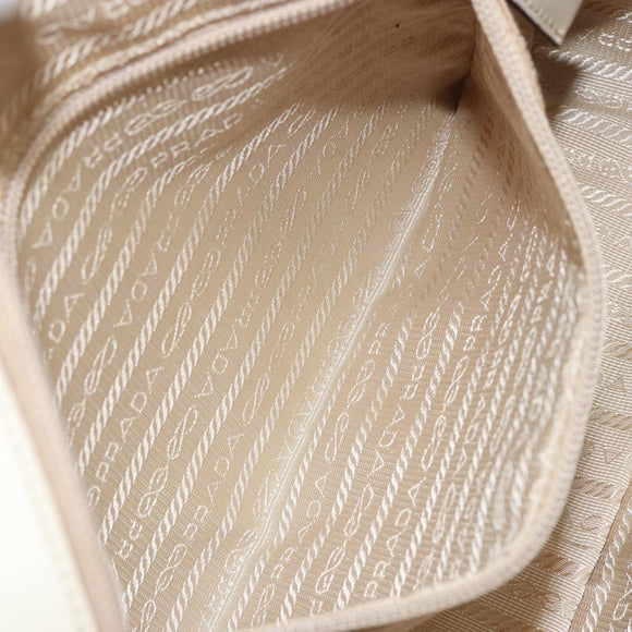 PRADA Hand Bag Patent leather Beige Silver Auth BA6605