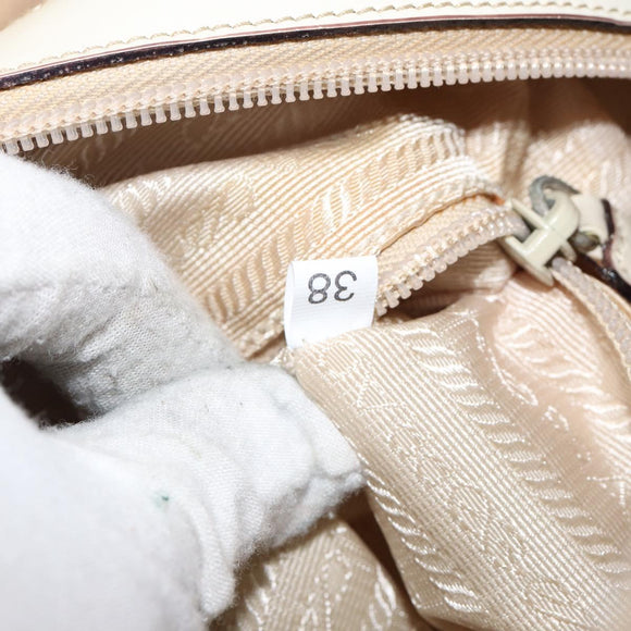 PRADA Hand Bag Patent leather Beige Silver Auth BA6605