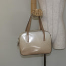 PRADA Hand Bag Patent leather Beige Silver Auth BA6605-22
