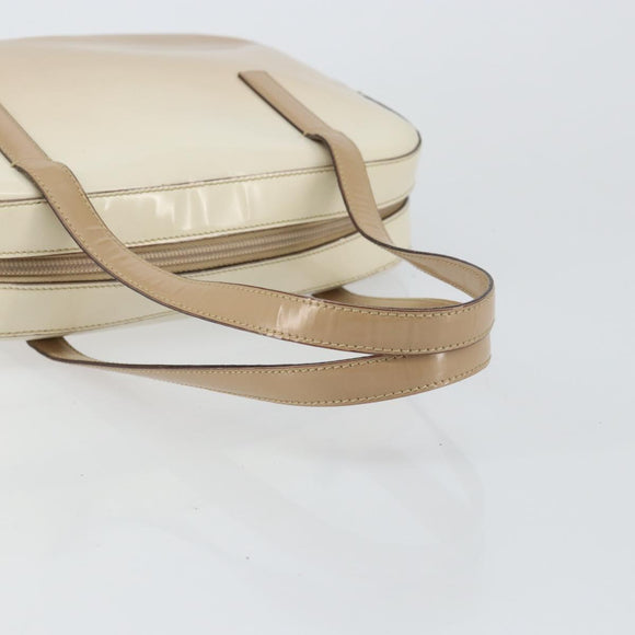 PRADA Hand Bag Patent leather Beige Silver Auth BA6605