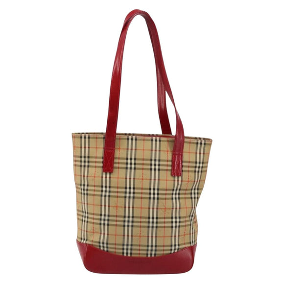 BURBERRY Nova Check Tote Bag Canvas Beige Gold Auth BA6606